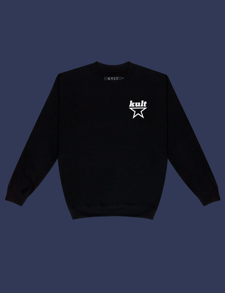 Front view of the print on the MEANINGFUL GOALS Sweater by KULT Clothing | Screen printed by hand in black using eco friendly inks