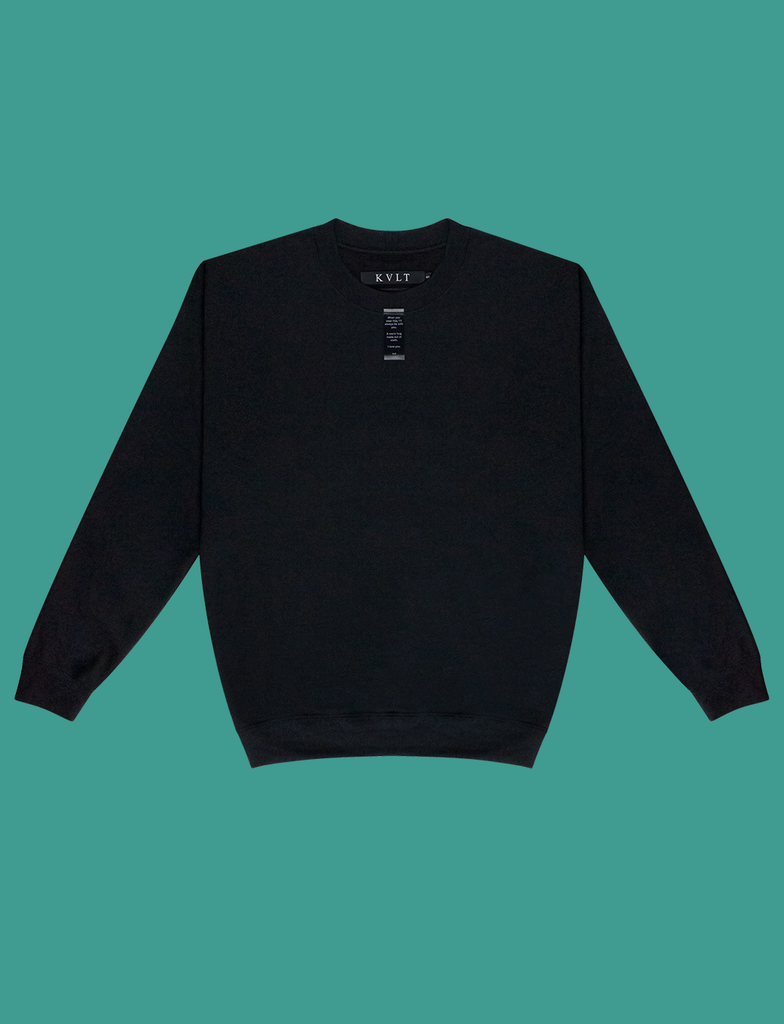 Front view of the A WARM HUG Sweater in Black by KULT Clothing | When you wear this, I'll always be with you. A warm hug made out of cloth. I love you. KULT