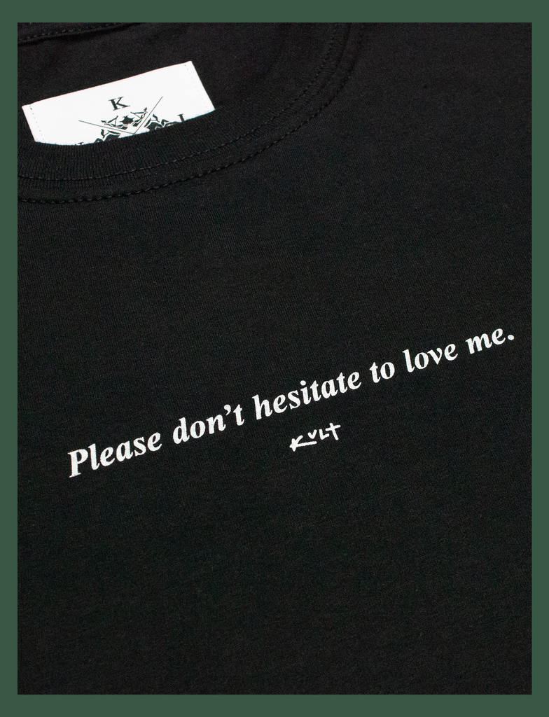 Close-up of the screen printed design on the BLACK MINDS MATTER Charity Tee in Black by KULT Clothing | Please don't hesitate to love me. KULT