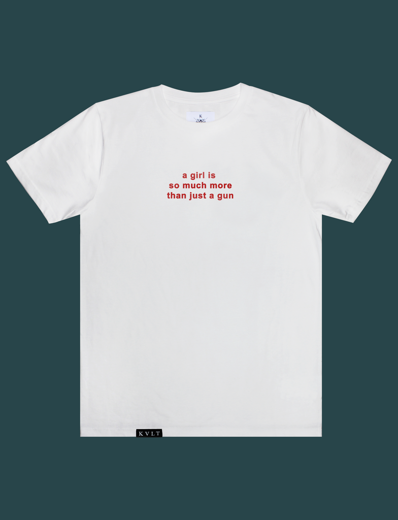 A GIRL ISN'T A GUN Tee in White by KULT Clothing | A girl is so much more than just a gun