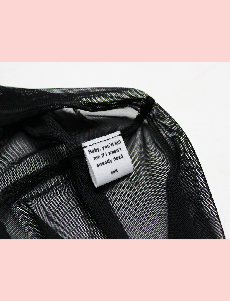 Close-up of the ECSTASY Top by KULT Clothing | The hidden inseam tag