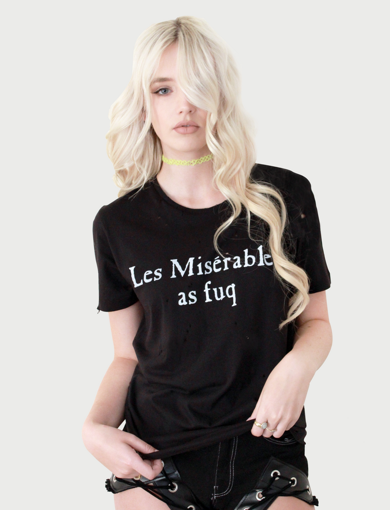 LES MISERABLES AS FUQ Tee in Black with distressing by KULT