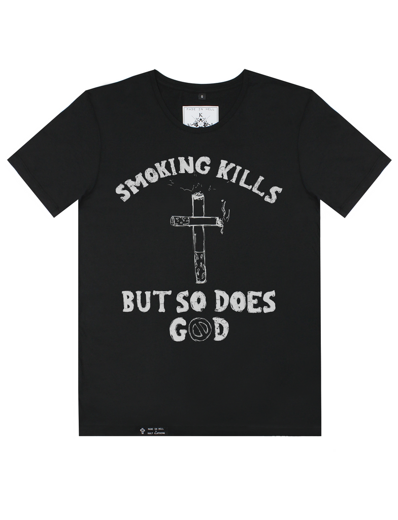 SMOKING KILLZ Tee in Black with an off-white print by KULT