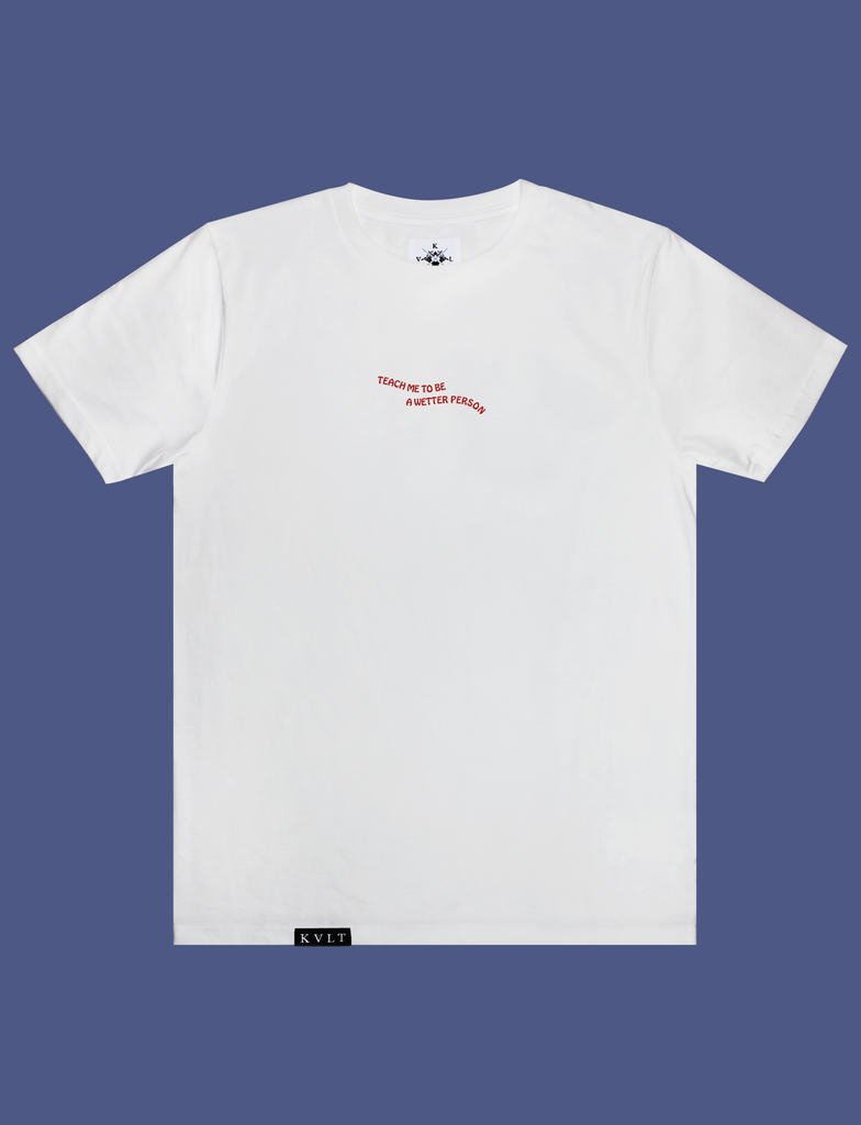 TEACH ME Tee in White by KULT Clothing | eco-friendly, climate neutral t-shirt
