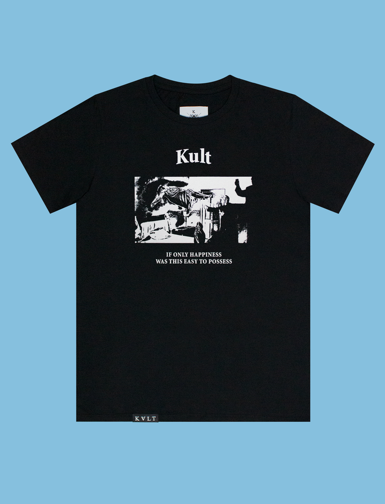 Front view of the POSSESSED Tee by KULT Clothing | IF ONLY HAPPINESS WAS THIS EASY TO POSSESS