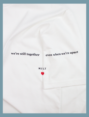 A full close-up view of the design on the ALWAYS TOGETHER Tee in White by KULT Clothing | It reads 