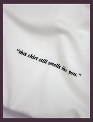 Detailed view of the print on the ALWAYS WITH YOU Tee in White by KULT Clothing | Screen printed by hand in black using eco friendly inks | 