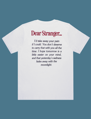 Reverse view of the DEAR STRANGER Tee in White by KULT Clothing | It reads 