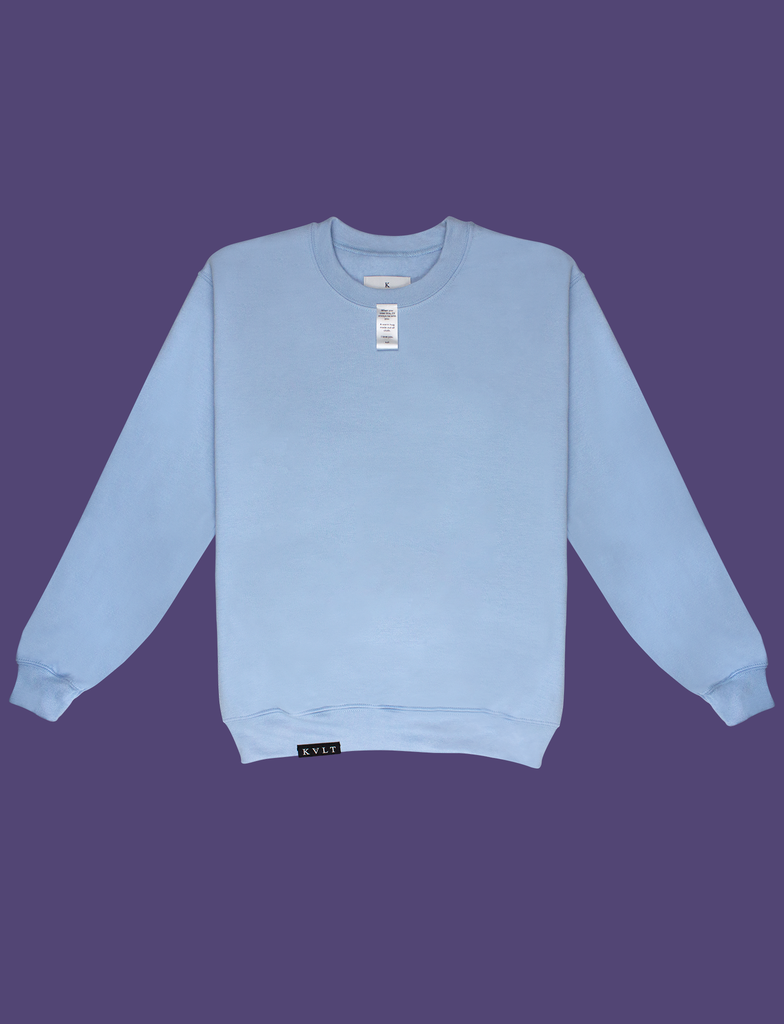 Front view of the A WARM HUG Sweater in Light Blue by KULT Clothing | When you wear this, I'll always be with you. A warm hug made out of cloth. I love you. KULT