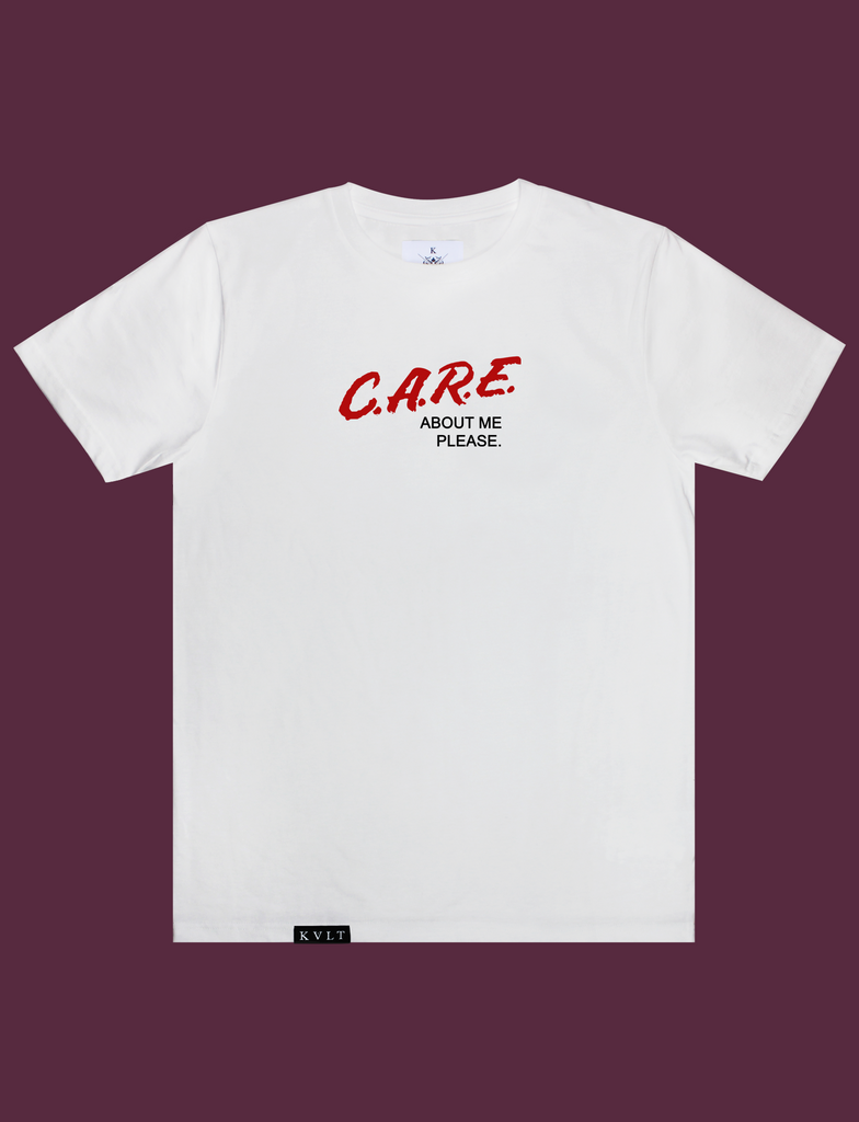 C.A.R.E. Tee in White by KULT Clothing | Care about me please.