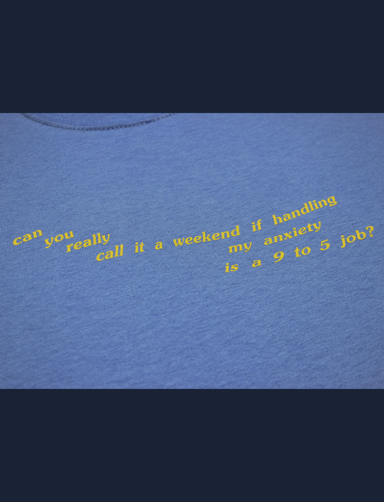 Close-up view of the DOLLY Tee in Cobalt by KULT Clothing | Classic fit crewneck t-shirt