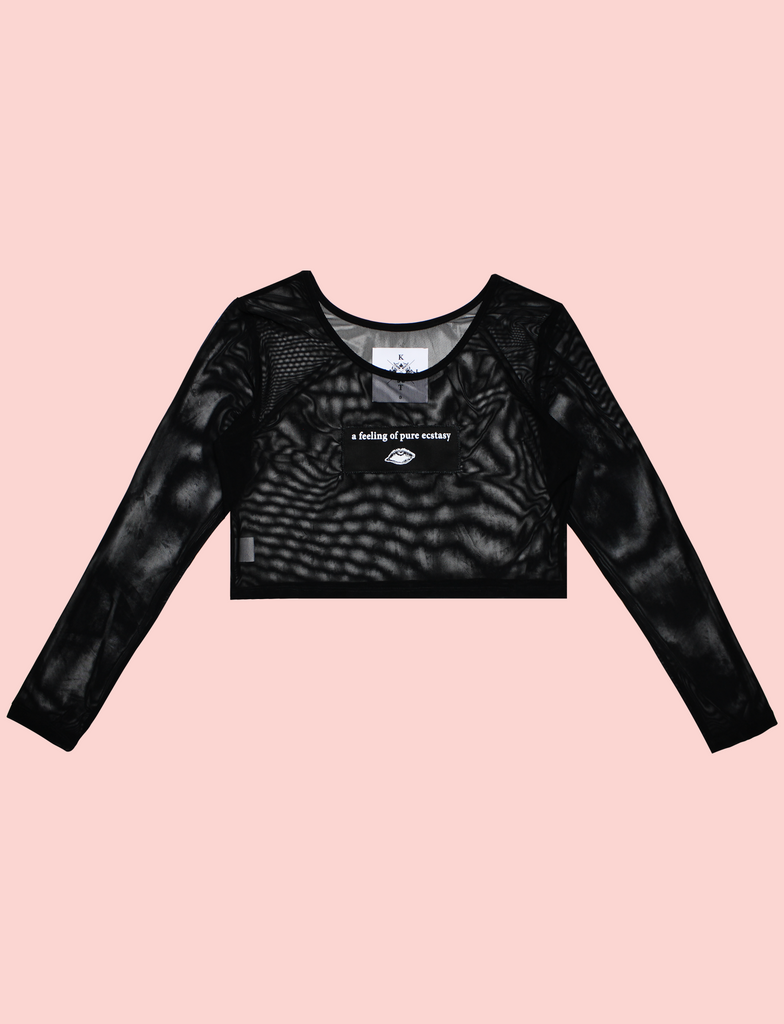 ECSTASY Top by KULT Clothing | Black stretchy mesh long sleeve crop