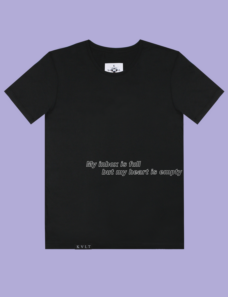 LESS CONTACT Tee in Black by KULT Clothing | My inbox is full but my heart is empty