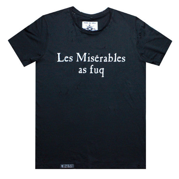 LES MISERABLES AS FUQ Tee in Black with distressing by KULT
