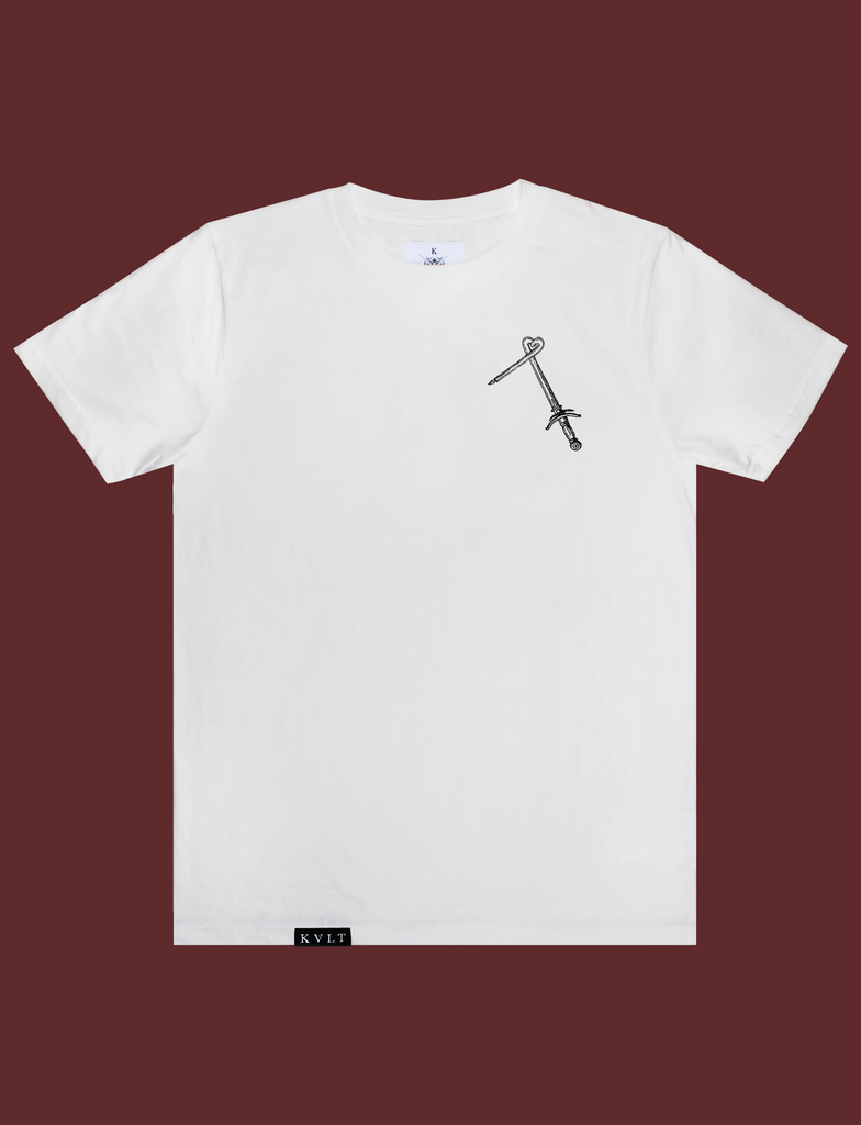 SHARP LOVE Tee in White by KULT Clothing | eco-friendly, climate neutral t-shirt | Physically: into you Emotionally: over you