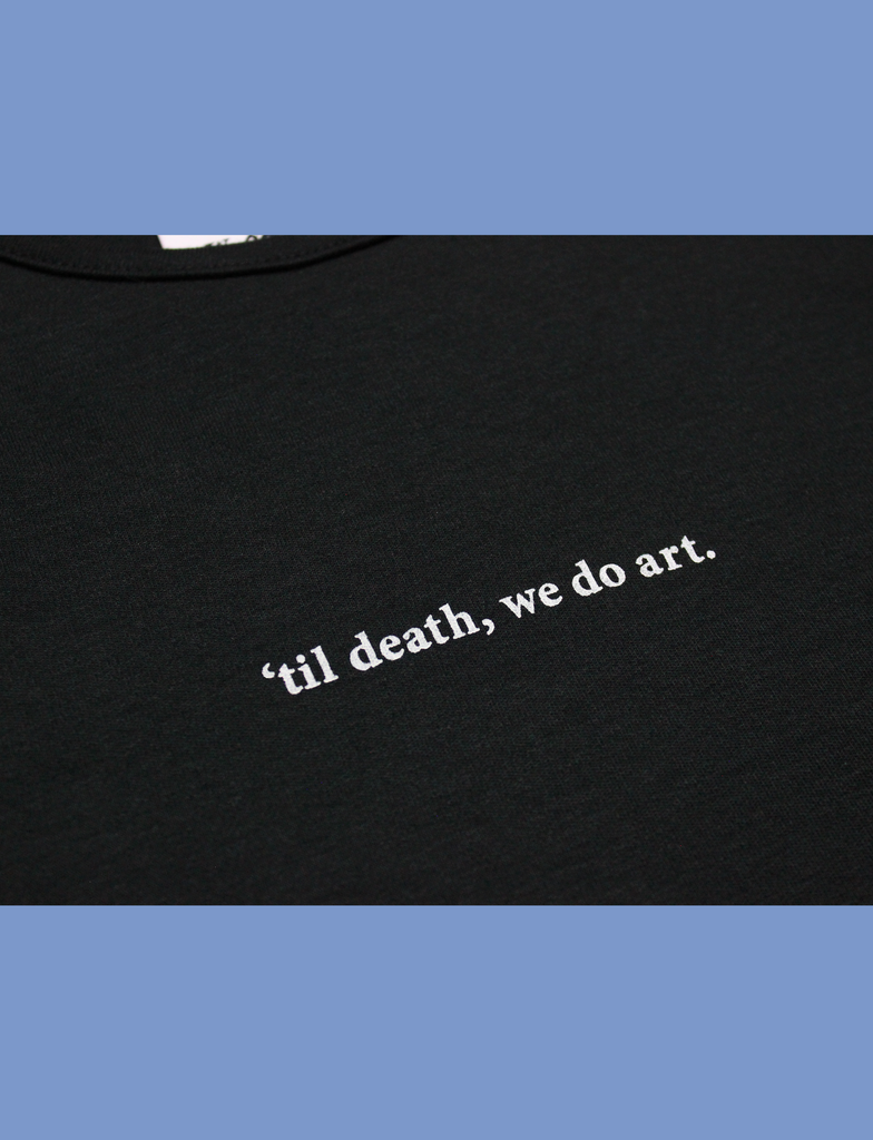Close-up view of the TIL DEATH Crop in Black by KULT Clothing | Super-soft, 100% ringspun cotton cropped top