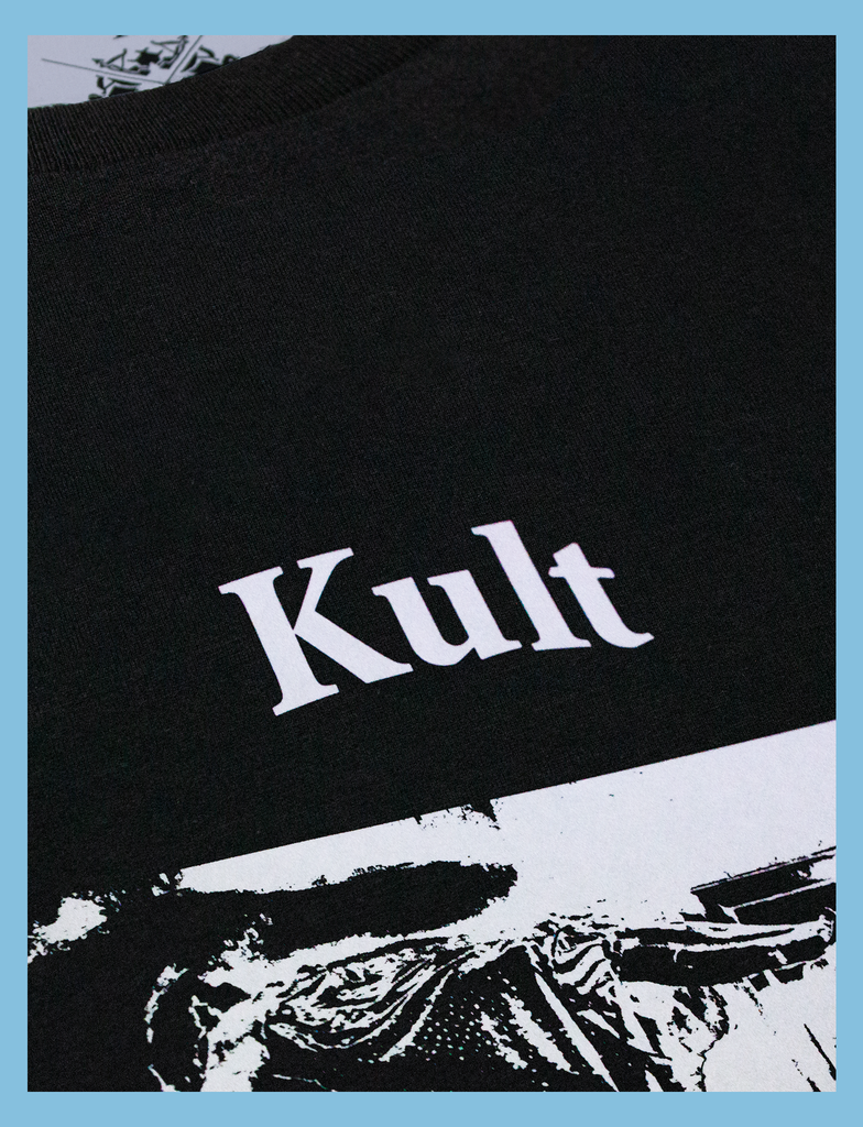 Close-up of the front print on the POSSESSED Tee by KULT Clothing | IF ONLY HAPPINESS WAS THIS EASY TO POSSESS